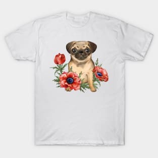 Cute pug puppy with anemones T-Shirt